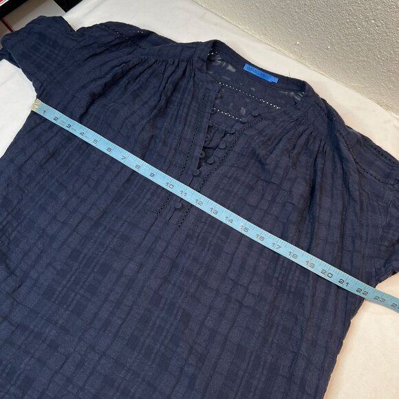 J. McLaughlin Ushi Linen-Blend Blouse Button Front 3/4 Sleeve Semi Sheer Navy S - Picture 5 of 11